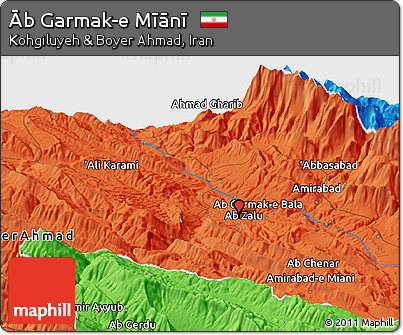 Political Panoramic Map of Āb Garmak-e Mīānī