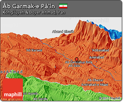 Political Panoramic Map of Āb Garmak-e Pā'īn
