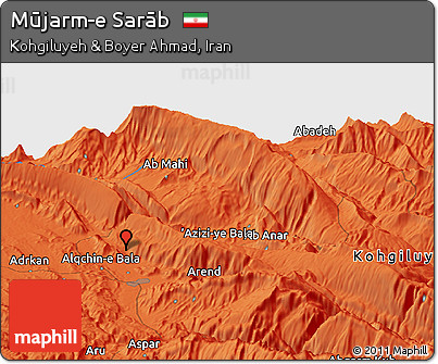 Political Panoramic Map of Mūjarm-e Sarāb