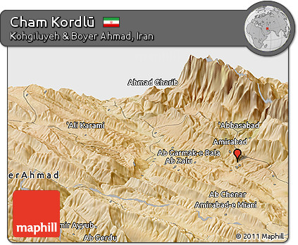 Satellite Panoramic Map of Cham Kordlū