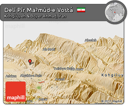 Satellite Panoramic Map of Delī Pīr Maḩmūd-e Vostá