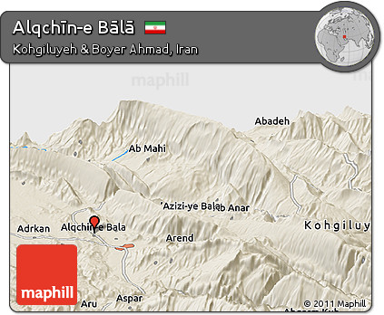 Shaded Relief Panoramic Map of Alqchīn-e Bālā
