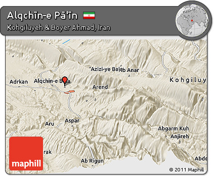 Shaded Relief Panoramic Map of Alqchīn-e Pā'īn