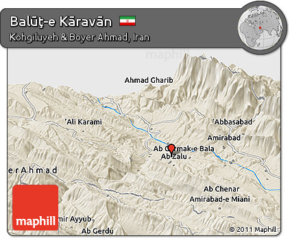 Shaded Relief Panoramic Map of Balūţ-e Kāravān