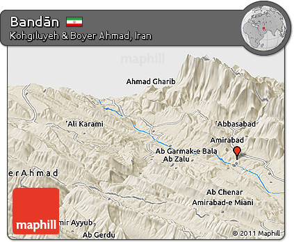 Shaded Relief Panoramic Map of Bandān