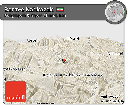 Shaded Relief Panoramic Map of Barm-e Kahkazak