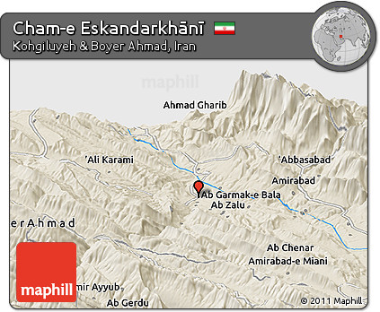 Shaded Relief Panoramic Map of Cham-e Eskandarkhānī