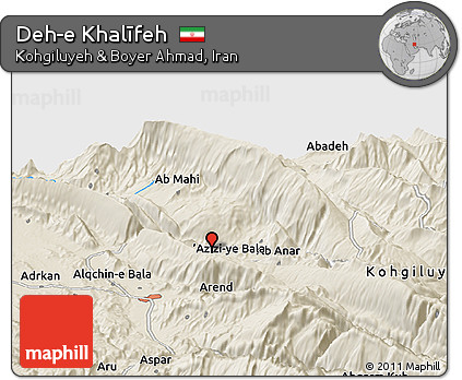 Shaded Relief Panoramic Map of Deh-e Khalīfeh