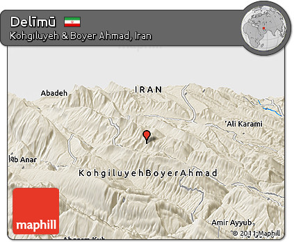 Shaded Relief Panoramic Map of Delīmū