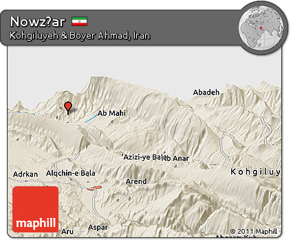 Shaded Relief Panoramic Map of Nowz̄ar