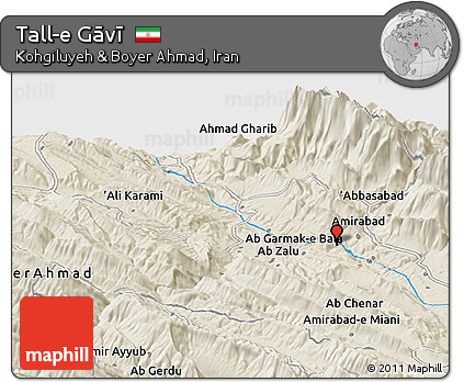 Shaded Relief Panoramic Map of Tall-e Gāvī