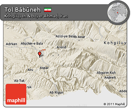 Shaded Relief Panoramic Map of Tol Bābūneh
