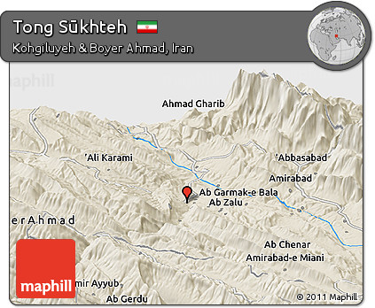 Shaded Relief Panoramic Map of Tong Sūkhteh