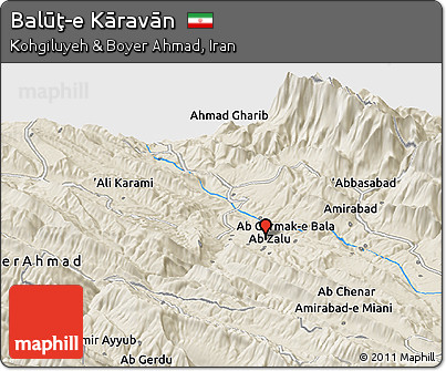 Shaded Relief Panoramic Map of Balūţ-e Kāravān