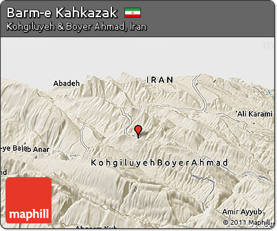 Shaded Relief Panoramic Map of Barm-e Kahkazak