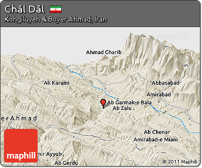 Shaded Relief Panoramic Map of Chāl Dāl