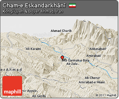 Shaded Relief Panoramic Map of Cham-e Eskandarkhānī