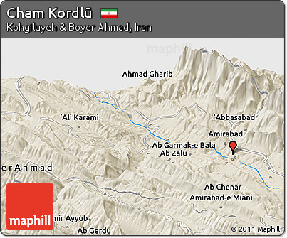 Shaded Relief Panoramic Map of Cham Kordlū