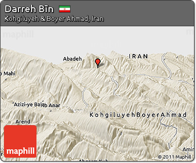Shaded Relief Panoramic Map of Darreh Bīn