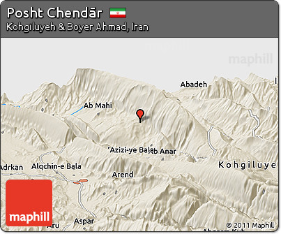 Shaded Relief Panoramic Map of Posht Chendār