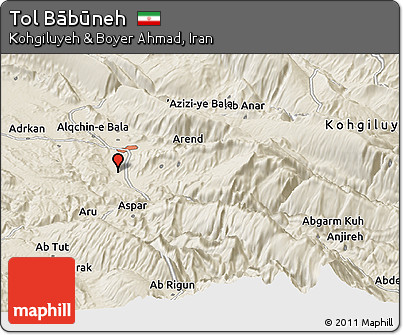 Shaded Relief Panoramic Map of Tol Bābūneh