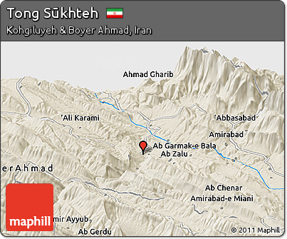 Shaded Relief Panoramic Map of Tong Sūkhteh
