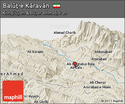 Shaded Relief Panoramic Map of Balūţ-e Kāravān