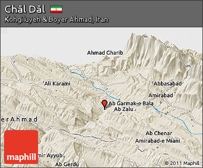 Shaded Relief Panoramic Map of Chāl Dāl