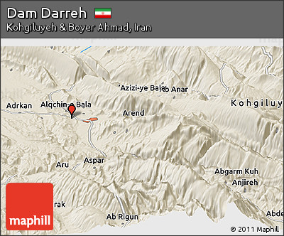 Shaded Relief Panoramic Map of Dam Darreh
