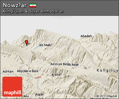 Shaded Relief Panoramic Map of Nowz̄ar