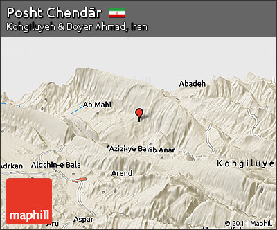 Shaded Relief Panoramic Map of Posht Chendār