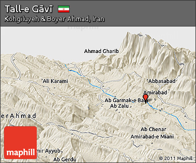 Shaded Relief Panoramic Map of Tall-e Gāvī