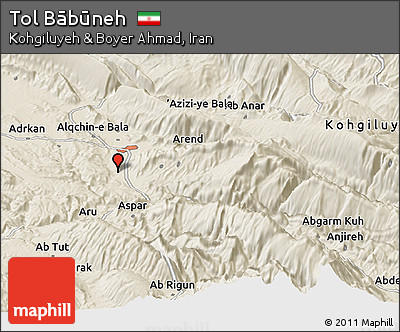 Shaded Relief Panoramic Map of Tol Bābūneh
