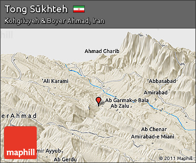 Shaded Relief Panoramic Map of Tong Sūkhteh
