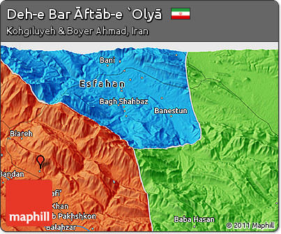 Political 3D Map of Deh-e Bar Āftāb-e `Olyā