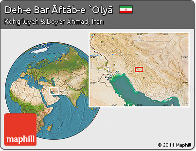 Satellite Location Map of Deh-e Bar Āftāb-e `Olyā