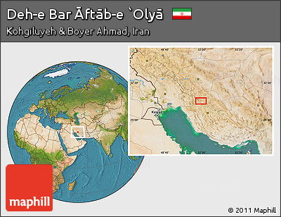 Satellite Location Map of Deh-e Bar Āftāb-e `Olyā