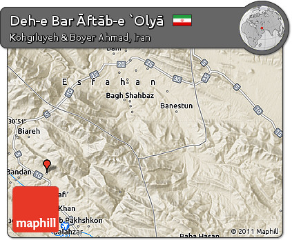 Shaded Relief Map of Deh-e Bar Āftāb-e `Olyā