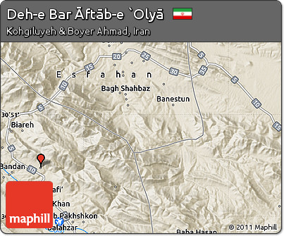 Shaded Relief Map of Deh-e Bar Āftāb-e `Olyā
