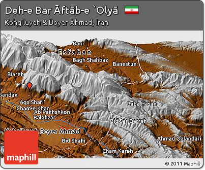 Physical Panoramic Map of Deh-e Bar Āftāb-e `Olyā