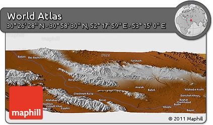 Physical Panoramic Map of the Area around 30° 42' 29" N, 52° 46' 29" E