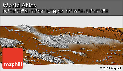 Physical Panoramic Map of the Area around 30° 42' 29" N, 52° 46' 29" E