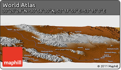 Physical Panoramic Map of the Area around 30° 42' 29" N, 52° 46' 29" E