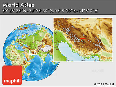 Physical Location Map of the Area around 30° 42' 29" N, 53° 37' 30" E