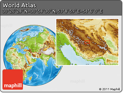 Physical Location Map of the Area around 30° 42' 29" N, 53° 37' 30" E