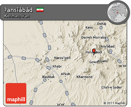 Shaded Relief Map of Ḩansīābād