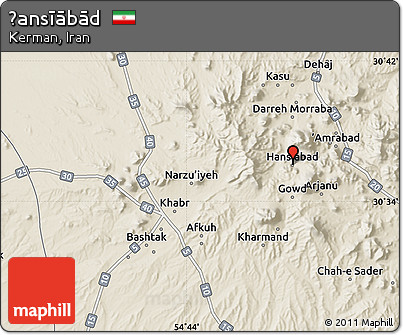 Shaded Relief Map of Ḩansīābād