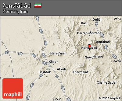 Shaded Relief Map of Ḩansīābād
