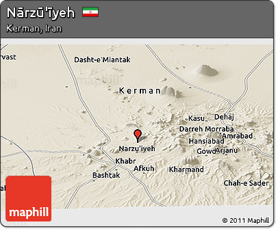Shaded Relief Panoramic Map of Nārzū'īyeh