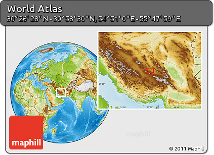 Physical Location Map of the Area around 30° 42' 29" N, 55° 19' 30" E